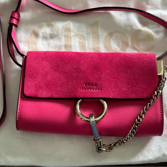 CHLOE Mini FAYE Fuchsia Leather and Suede Crossbody in EUC Like New Dust Bag - Picture 2 of 9